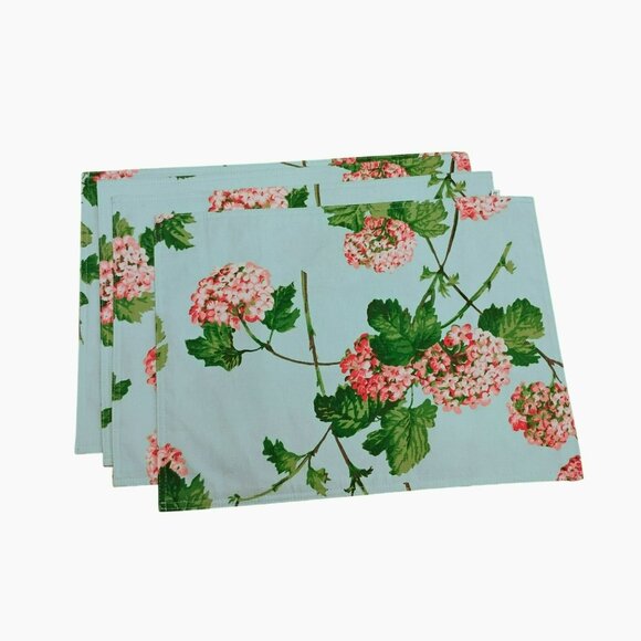 Lauren Ralph Lauren Set Of 4 Placemats Floral  Hydrangea Cotton 14x19 Green Pink - Picture 1 of 6